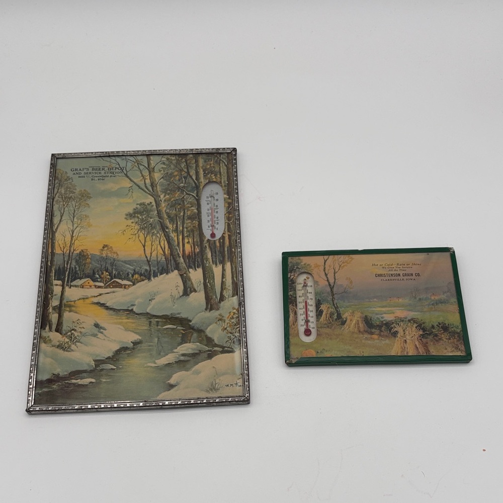 Vintage Advertising Thermometers Graf's Beer Christenson Grain Wall Hangings